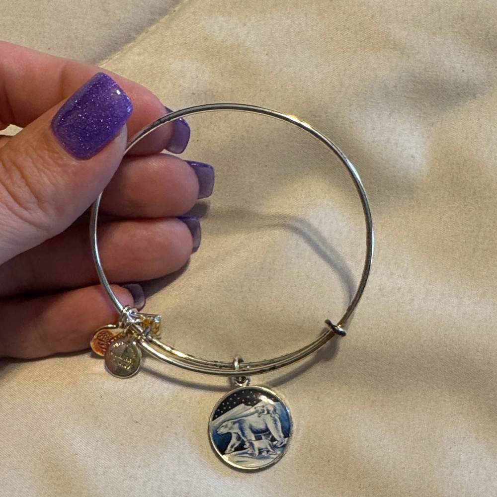 Silver Bangle Bracelet with Wolf Charm